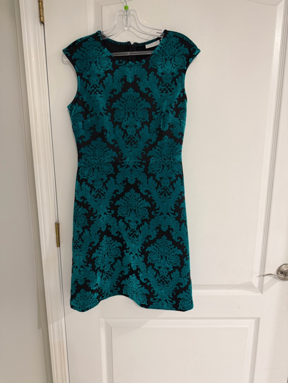 Teal and black knee length dress